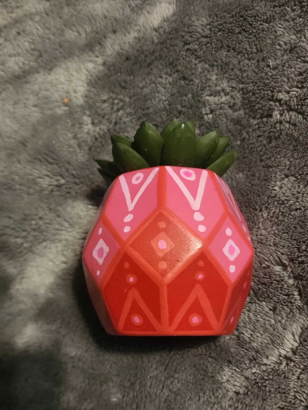 Hand Painted Pot, with fake plant!